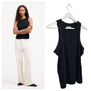 Madewell Black Ribbed Cutaway Tank Supima Cotton Racerback Slim S